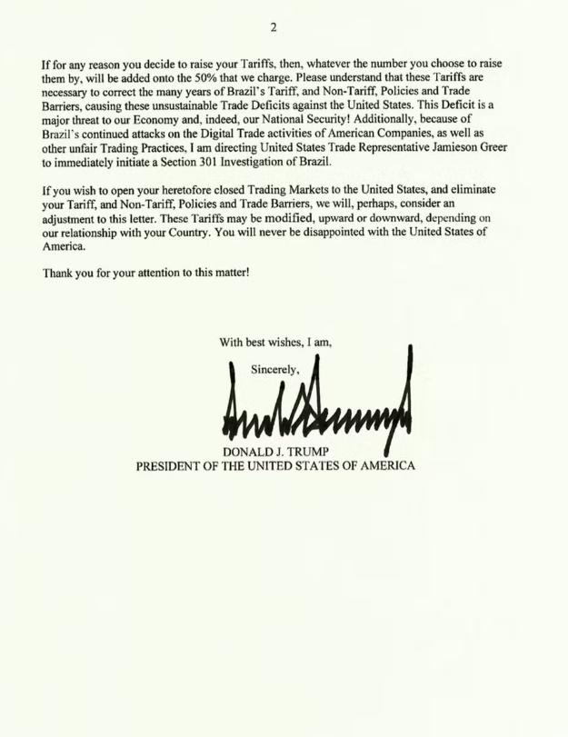 Lula ‘devolve’ carta de Trump, após Itamaraty checar veracidade com embaixada dos EUA
