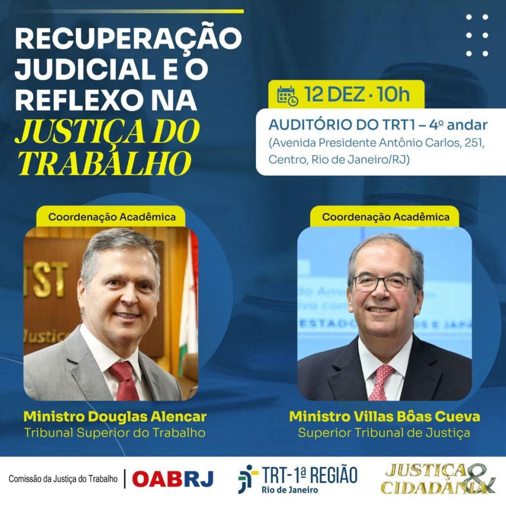 TRT-1 sediará discussão sobre recuperação judicial
