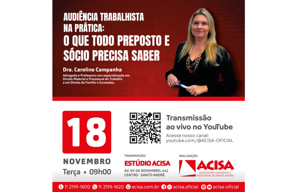 ACISA promove livecast sobre audiência trabalhista na prática