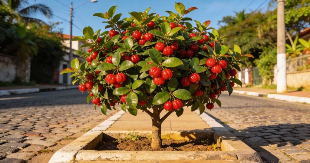 Essa árvore é perfeita para jardins pequenos, produz muitos frutos, faz sombra e não quebra a calçada