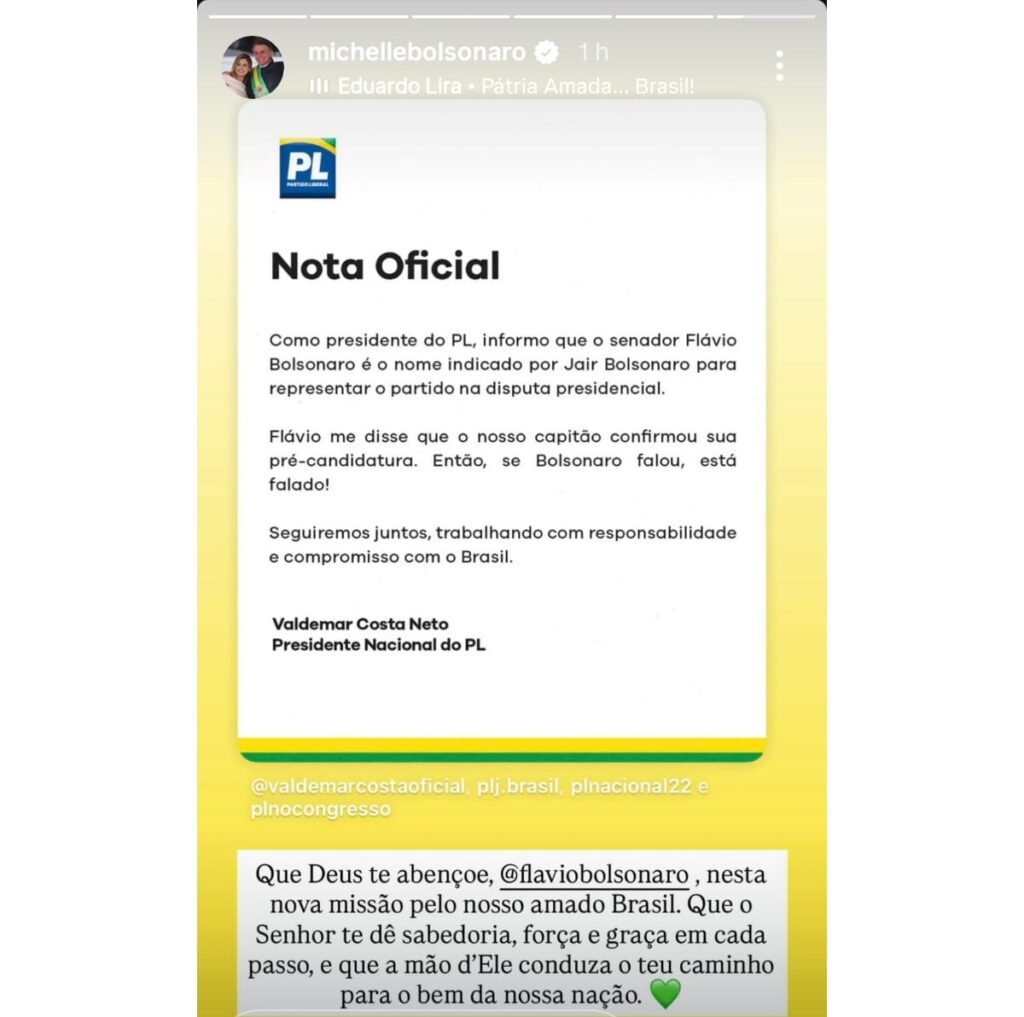 Michelle endossa pré-candidatura de Flávio Bolsonaro: 'Que Deus te abençoe' | Política