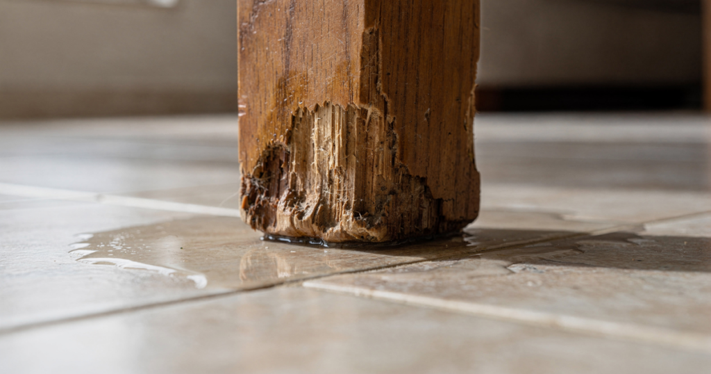 Recupere o pé da mesa de madeira que inchou com a umidade da limpeza com o uso estratégico de lixa fina e cera de abelha