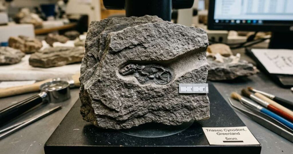Cientistas identificaram uma criatura minúscula, com apenas 0,06 polegadas de comprimento e 200 milhões de anos, escondida em uma toca antiga na Groenlândia; ela vivia numa época em que os dinossauros já dominavam a Terra