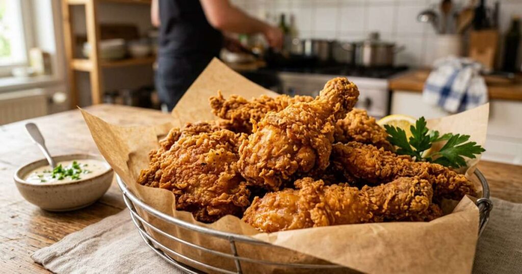 para deixar o frango crocante, não é o óleo que importa, o segredo está no amido