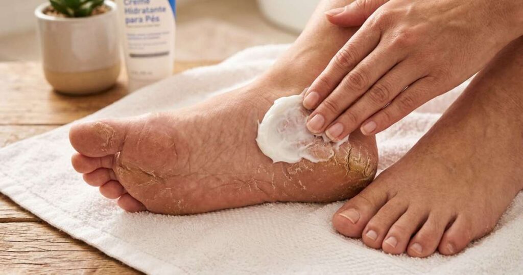 Técnica oculta pra hidratar os pés com creme e meia pra acabar com as rachaduras no calcanhar