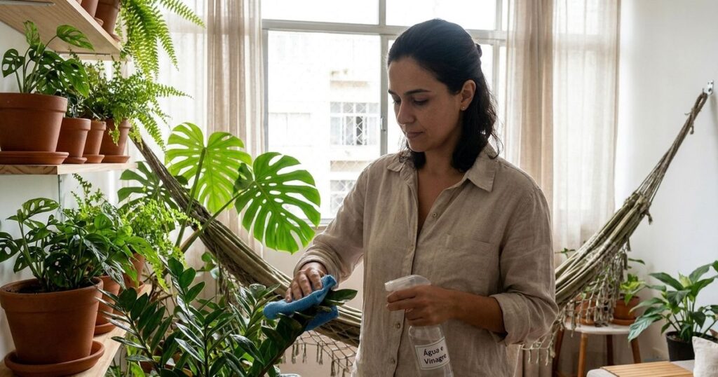 Por que no Vietnã eles sempre borrifam água com vinagre branco nas folhas da zamioculca antes de limpar o pó