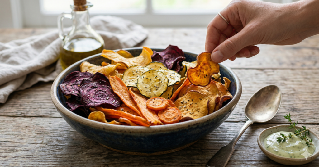 Chips de legumes no forno super crocantes que viciam; veja como fazer