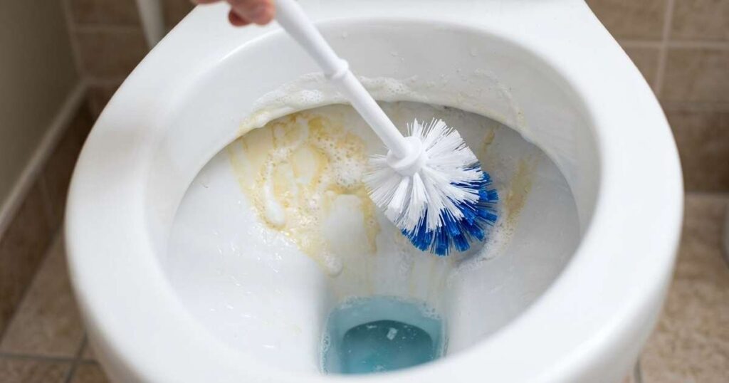 1 colher de sopa. 1 litro de água. As manchas amarelas do vaso sanitário sumiram em dois dias