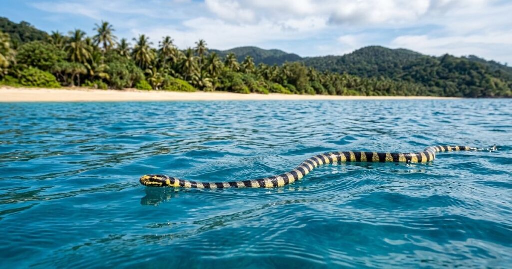 Cada vez mais cobras estão nadando no mar perto de uma ilha turística popular
