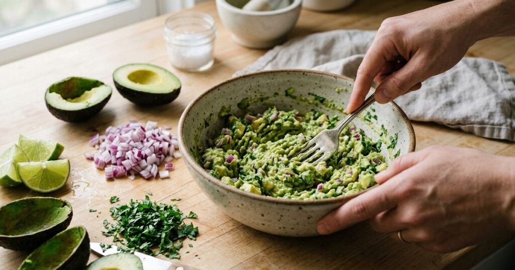 O melhor guacamole não é feito com limão em excesso, mas com abacate no ponto e cebola roxa picada na hora