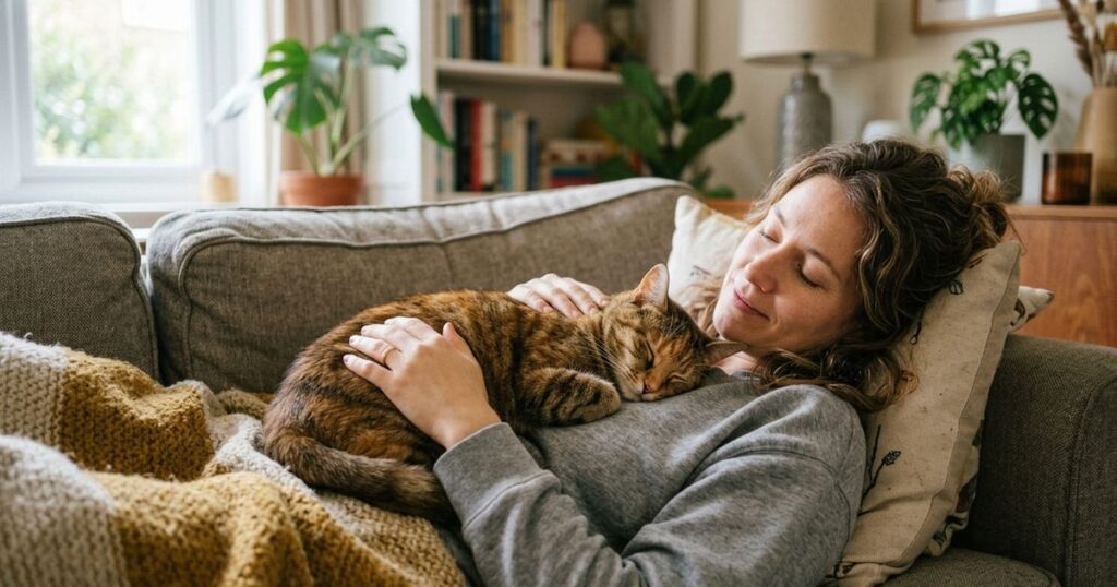 Seu gato dorme em cima de você? A ciência explica o que isso realmente significa