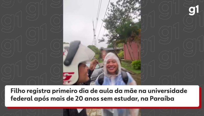 1 de 1Momento em que filho levou mãe para primeiro dia de aula na UFPB — Foto: Gracilene Gonçalves/Arquivo Pessoal