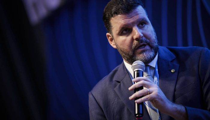 O presidente da FPA, Pedro Lupion (PP-PR), em evento em São Paulo.
             -       
        Bruno Santos - 22.abr.25/Folhapress