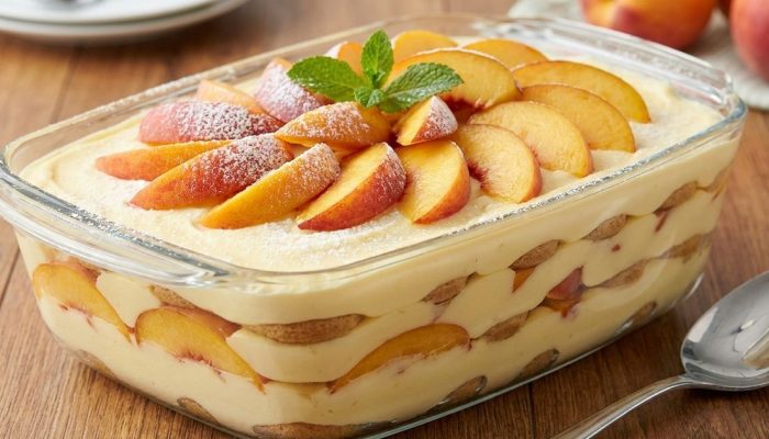 Como preparar uma charlotte de pêssego com 1 lata de pêssegos em calda e 5 ingredientes