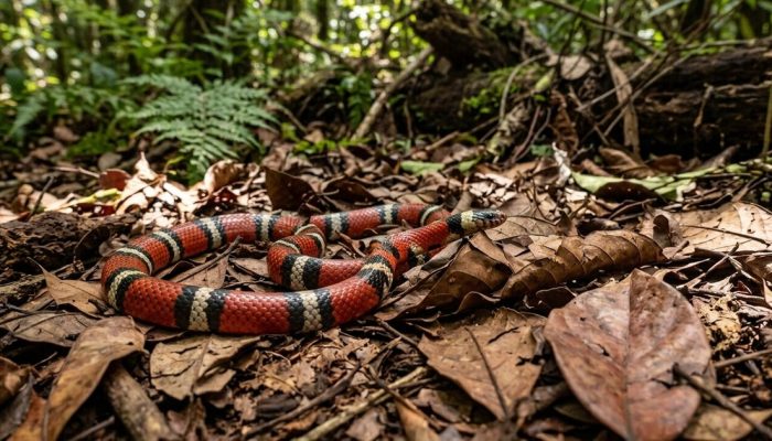 Como a cobra-coral usa o padrão de cores para confundir predadores e sobreviver sendo uma das mais venenosas do Brasil