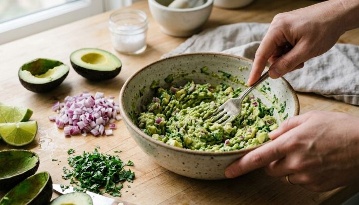 O melhor guacamole não é feito com limão em excesso, mas com abacate no ponto e cebola roxa picada na hora