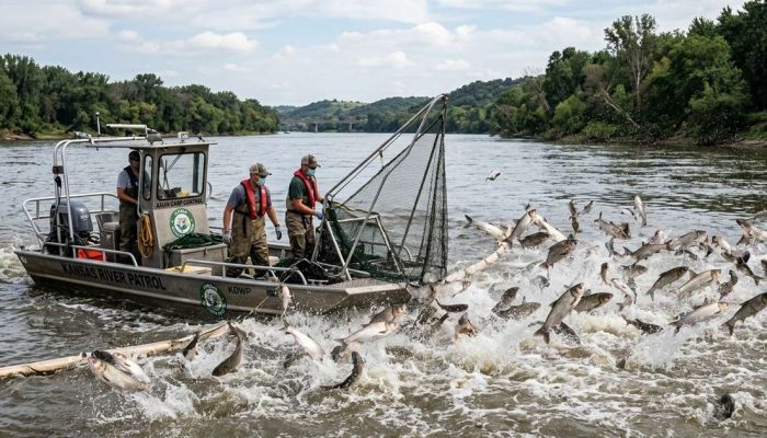 Mais de quarenta e cinco toneladas de carpas invasoras foram retiradas do rio Kansas, e o tamanho da captura mostra como um rio pode ser dominado rápido