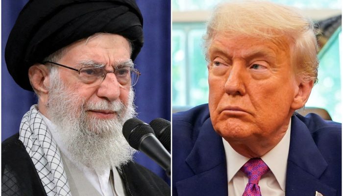 1 de 1Líder supremo do Irã, Ali Khamenei, e o presidente dos EUA, Donald Trump — Foto: WANA (West Asia News Agency) via Reuters; Nathan Howard/Reuters