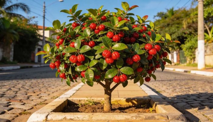 Essa árvore é perfeita para jardins pequenos, produz muitos frutos, faz sombra e não quebra a calçada