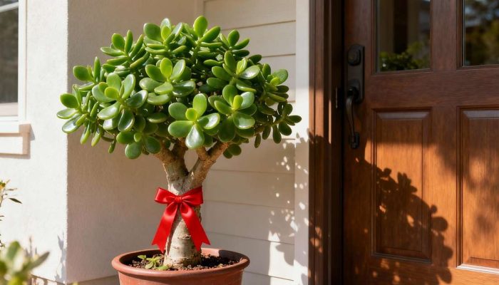 Não é para decorar, para que serve amarrar uma fita vermelha na árvore-de-jade
