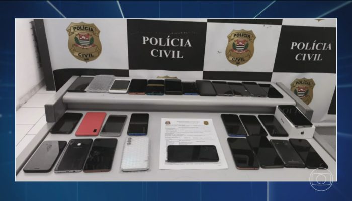1 de 1Operação da polícia de São Paulo contra quadrilha de receptação da celulares roubados. — Foto: Reprodução/TV Globo