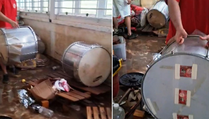 1 de 2Instrumentos da bateria da UFSCar são perdidos em alagamento em São Carlos — Foto: Reprodução