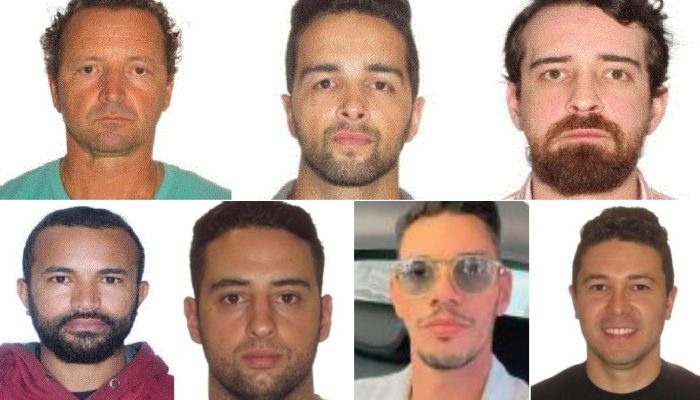 1 de 2Operação Castelo de Areia em Franca (SP): no alto da esquerda para a direita, Ezequias Guimarães, Bruno Guimarães e Douglas Guimarães; embaixo, Leomabio Paixão, Evanderson Guimarães, Ronny Santos e Rogério Camillo — Foto: Reprodução