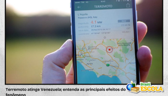 Foto de aviso de terremoto no telefone