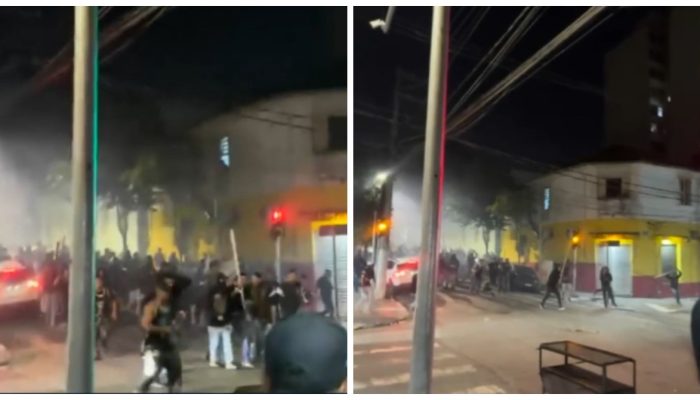 1 de 1Torcedores brigam após clássico entre Corinthians e São Paulo — Foto: Reprodução/TV Globo