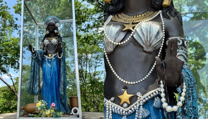 1 de 1Estátua de Iemanjá tem vidro quebrado e mão danificada em Teresina — Foto: Divulgação/ANPMA-Brasil